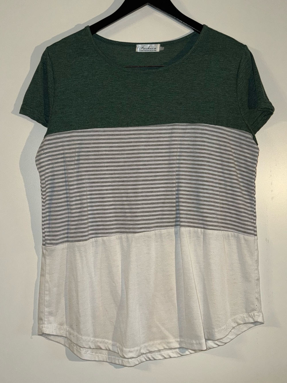 Casual Colorblock Striped Tee - Green & White
